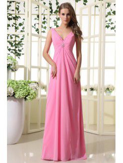 Chiffon V-Neckline Floor Length Column Bridesmaid Dress with Ruffle and Sequins