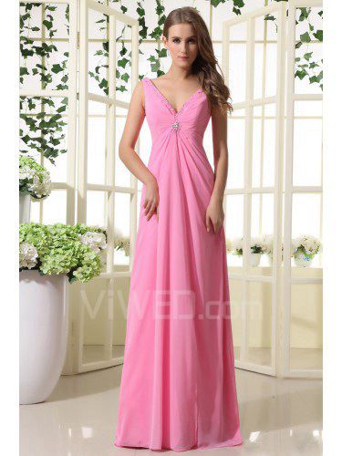 Chiffon V-Neckline Floor Length Column Bridesmaid Dress with Ruffle and Sequins