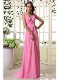 Chiffon V-Neckline Floor Length Column Bridesmaid Dress with Ruffle and Sequins