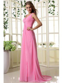 Chiffon V-Neckline Floor Length Column Bridesmaid Dress with Ruffle and Sequins