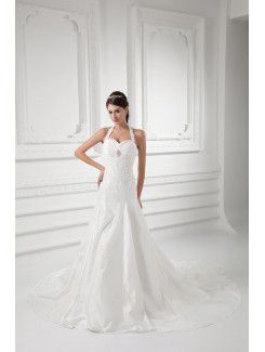 Taffeta Sweetheart A-line Sweep Train Embroidered Wedding Dress