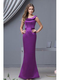 Satin Scoop Floor Length Sheath Bridesmaid Dress with Ruffle