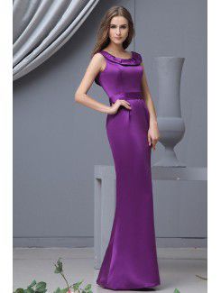 Satin Scoop Floor Length Sheath Bridesmaid Dress with Ruffle