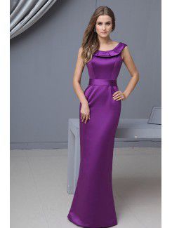 Satin Scoop Floor Length Sheath Bridesmaid Dress with Ruffle