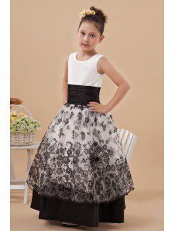 Satin Jewel Floor Length A-line Flower Girl Dress with Embroidered