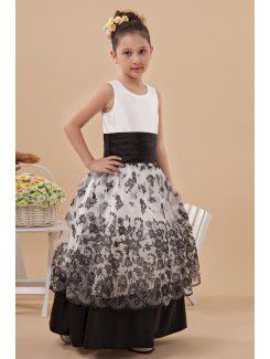 Satin Jewel Floor Length A-line Flower Girl Dress with Embroidered