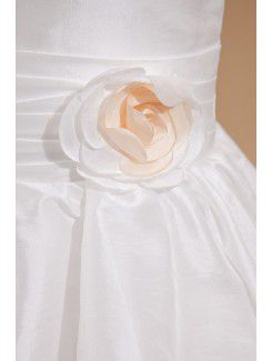 Satin and Organza Jewel Tea-Length A-line Flower Girl Dress with Hand-made Flower