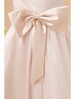 Charmeuse V-Neckline Ankle-Length A-line Flower Girl Dress with Bowknot