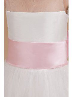 Organza and Satin Bateau Tea-Length A-line Flower Girl Dress with Bow