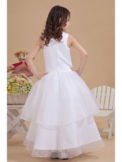 Satin and Tulle Jewel Ankle-Length A-line Flower Girl Dress with Embroidered