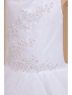 Satin and Tulle Jewel Ankle-Length A-line Flower Girl Dress with Embroidered