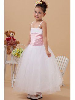 Taffeta and Organza Straps Ankle-Length Ball Gown Flower Girl Dress with Ruffle