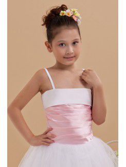 Taffeta and Organza Straps Ankle-Length Ball Gown Flower Girl Dress with Ruffle