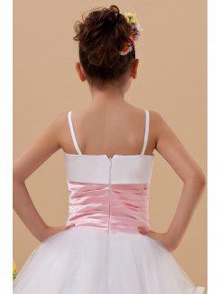 Taffeta and Organza Straps Ankle-Length Ball Gown Flower Girl Dress with Ruffle