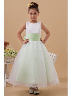 Taffeta and Organza Jewel Ankle-Length Ball Gown Flower Girl Dress with Bow