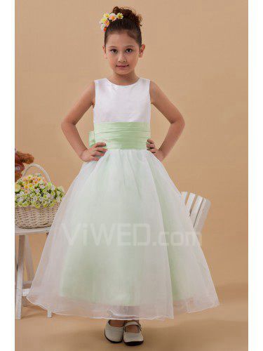 Tafty i organzy jewel kostek suknia flower girl dress z kokardą