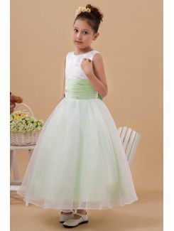 Taffeta and Organza Jewel Ankle-Length Ball Gown Flower Girl Dress with Bow