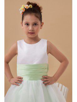 Taffeta and Organza Jewel Ankle-Length Ball Gown Flower Girl Dress with Bow