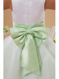 Taffeta and Organza Jewel Ankle-Length Ball Gown Flower Girl Dress with Bow