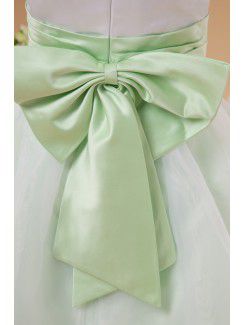 Taffeta and Organza Jewel Ankle-Length Ball Gown Flower Girl Dress with Bow