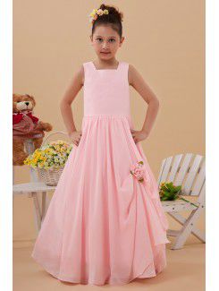 Taffeta Square Floor Length Ball Gown Flower Girl Dress with Hand-made Flower