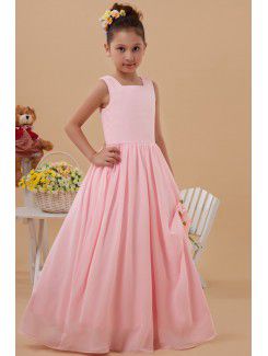 Taffeta Square Floor Length Ball Gown Flower Girl Dress with Hand-made Flower