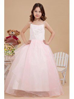 Taffeta and Organza Spaghetti Straps Floor Length Ball Gown Flower Girl Dress