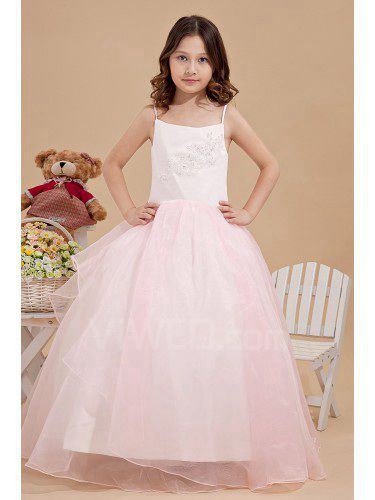 Taffeta and Organza Spaghetti Straps Floor Length Ball Gown Flower Girl Dress