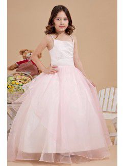 Taffeta and Organza Spaghetti Straps Floor Length Ball Gown Flower Girl Dress