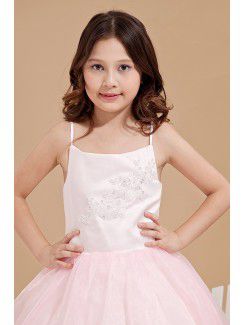 Taffeta and Organza Spaghetti Straps Floor Length Ball Gown Flower Girl Dress