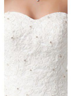 Satin and Net Sweetheart A-line Sweep Train Embroidered Wedding Dress