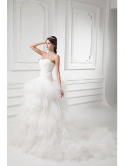 Satin and Net Sweetheart A-line Sweep Train Embroidered Wedding Dress