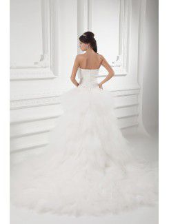 Satin and Net Sweetheart A-line Sweep Train Embroidered Wedding Dress