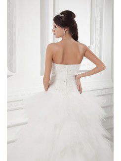 Satin and Net Sweetheart A-line Sweep Train Embroidered Wedding Dress