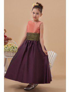 Taffeta Jewel Ankle-Length Ball Gown Flower Girl Dress with Bow