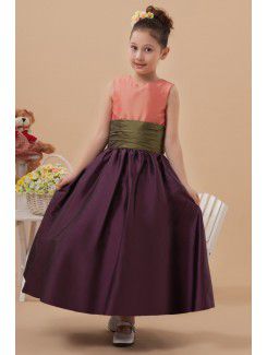 Taffeta Jewel Ankle-Length Ball Gown Flower Girl Dress with Bow