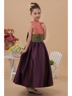 Taffeta Jewel Ankle-Length Ball Gown Flower Girl Dress with Bow