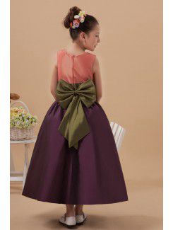 Taffeta Jewel Ankle-Length Ball Gown Flower Girl Dress with Bow