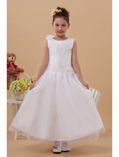 Satin og organza juvel ankellange a-line blomst pige kjole