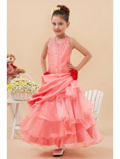 Taffeta and Tulle Halter Ankle-Length A-line Flower Girl Dresss