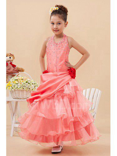 Taffeta and Tulle Halter Ankle-Length A-line Flower Girl Dresss