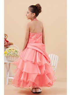 Taffeta and Tulle Halter Ankle-Length A-line Flower Girl Dresss