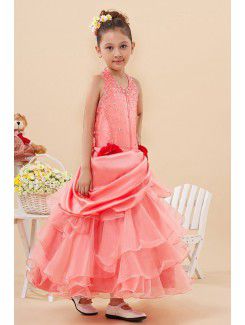 Taffeta and Tulle Halter Ankle-Length A-line Flower Girl Dresss