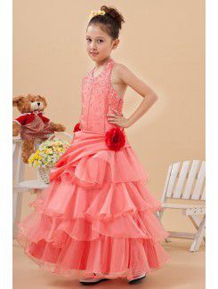 Taffeta and Tulle Halter Ankle-Length A-line Flower Girl Dresss