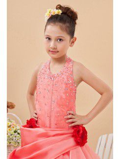 Taffeta and Tulle Halter Ankle-Length A-line Flower Girl Dresss