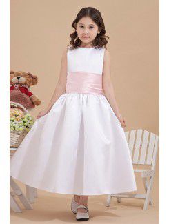 Satin Jewel Ankle-Length Ball Gown Flower Girl Dress with Bow