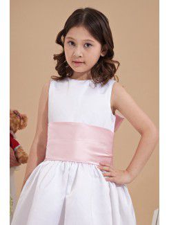 Satin Jewel Ankle-Length Ball Gown Flower Girl Dress with Bow