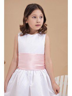 Satin Jewel Ankle-Length Ball Gown Flower Girl Dress with Bow