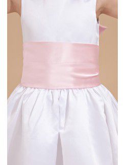 Satin Jewel Ankle-Length Ball Gown Flower Girl Dress with Bow