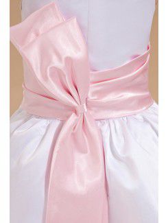 Satin Jewel Ankle-Length Ball Gown Flower Girl Dress with Bow